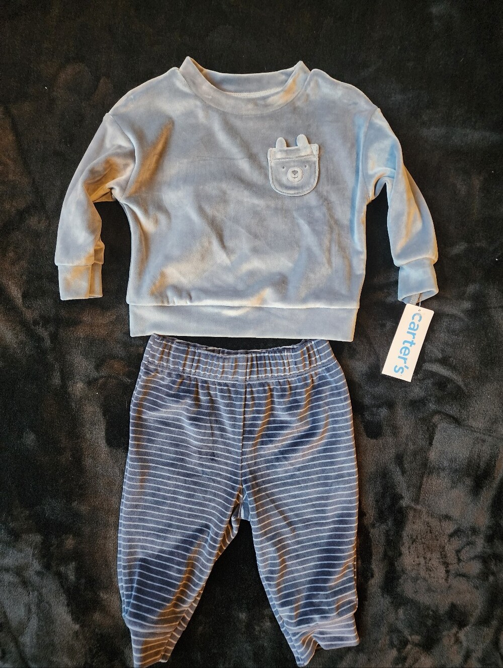 Carter's Light Blue Velour Top & Navy Striped Joggers